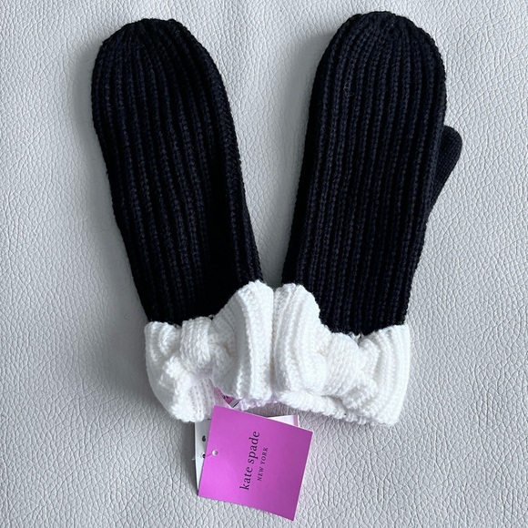 NWT - Kate Spade Ribbed Knit Bow Cuff Mittens - Picture 1 of 3